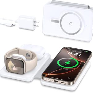 Magnetic Wireless Charger for iPhone: 3 in 1 Travel Charging Station for Apple Devices for iPhone 17 Air 16 15 14 13 12 Pro Max Plus - Foldable Charging Pad for Apple Watch Series & Airpods 4 3 2 Pro