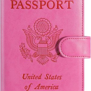 Passport Holder Cover Wallet RFID Blocking Leather Card Case Travel Accessories for Women Men (Pink)