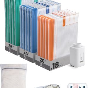 BAGSMART Vacuum Storage Bags for Travel with Rechargeable Air Pump, Portable Space Saver Bags for Travel & Home, Vacuum Compression Seal Bag for Clothing, Blanket, 18 Pack Multicolor