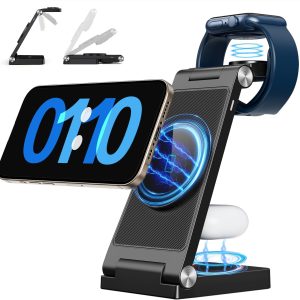 2026 Traveling Wireless Mag-Safe Fast Charging Station,Magnetic 3 in 1 Charger with Light for iPhone 17 16 15 14 13 12 Pro Max Plus,Apple Watch Series & Air pods 4 3 2 Pro-Gifts for Wife & Husband