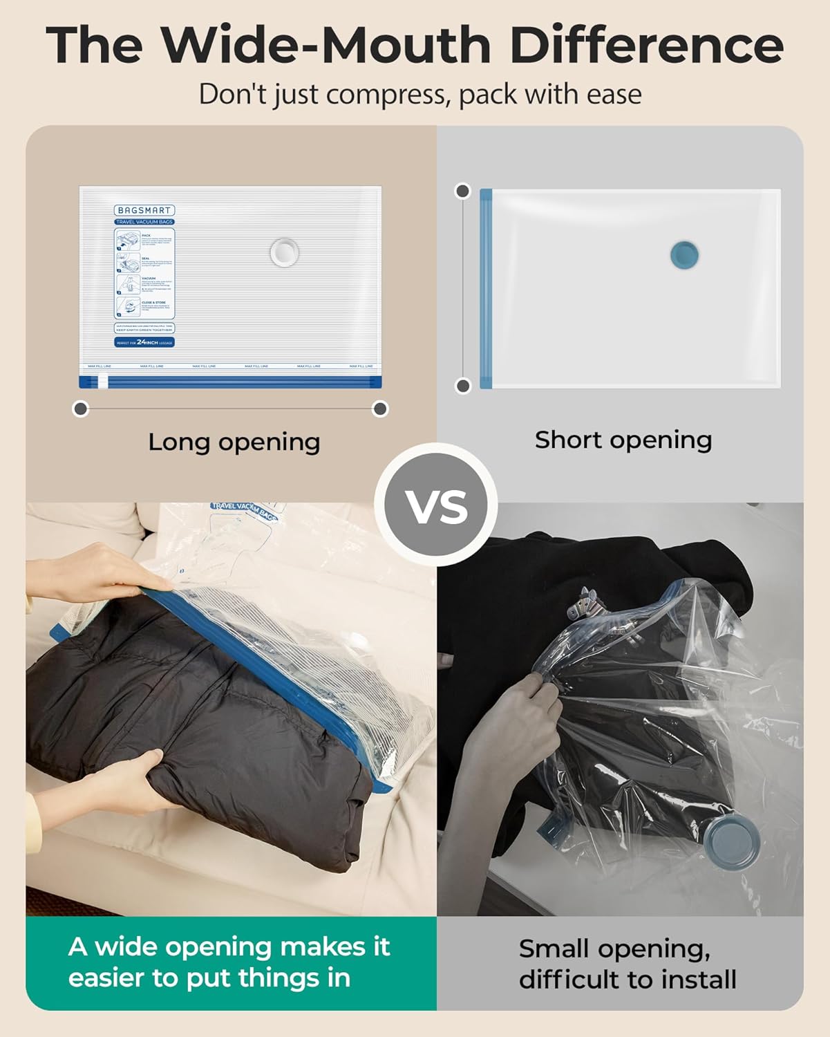 BAGSMART Vacuum Storage Bags for Travel with Rechargeable Air Pump, Portable Space Saver Bags for Travel & Home, Vacuum Compression Seal Bag for Clothing, Blanket, 18 Pack Multicolor - Image 6