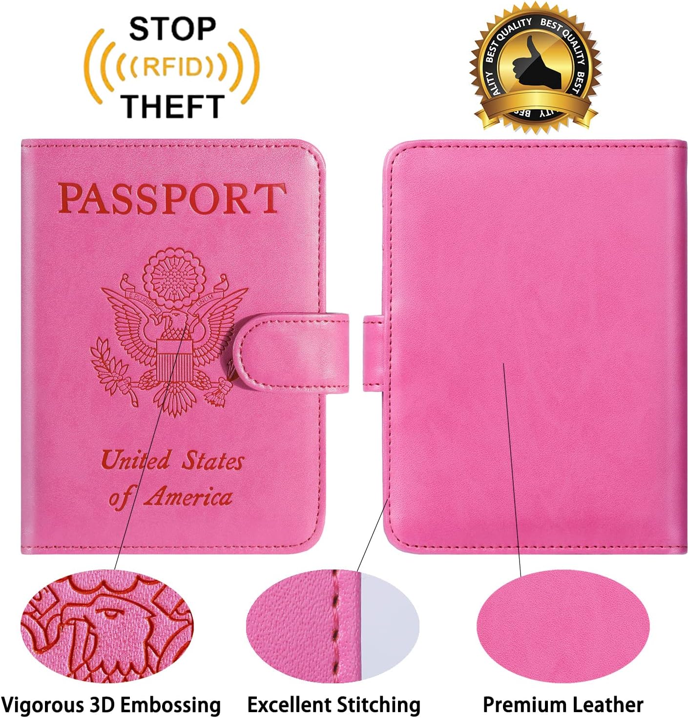 Passport Holder Cover Wallet RFID Blocking Leather Card Case Travel Accessories for Women Men (Pink) - Image 2