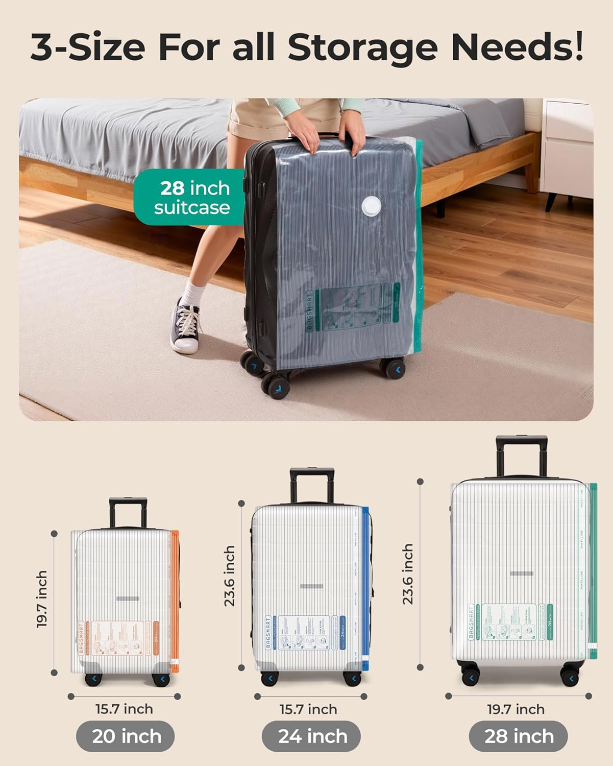 BAGSMART Vacuum Storage Bags for Travel with Rechargeable Air Pump, Portable Space Saver Bags for Travel & Home, Vacuum Compression Seal Bag for Clothing, Blanket, 18 Pack Multicolor - Image 3