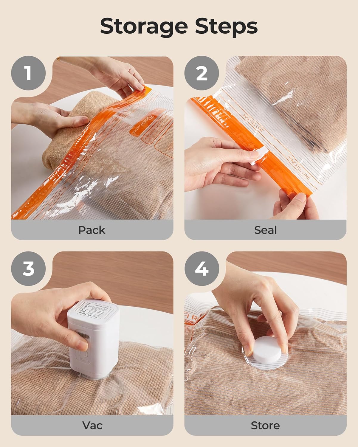 BAGSMART Vacuum Storage Bags for Travel with Rechargeable Air Pump, Portable Space Saver Bags for Travel & Home, Vacuum Compression Seal Bag for Clothing, Blanket, 18 Pack Multicolor - Image 7